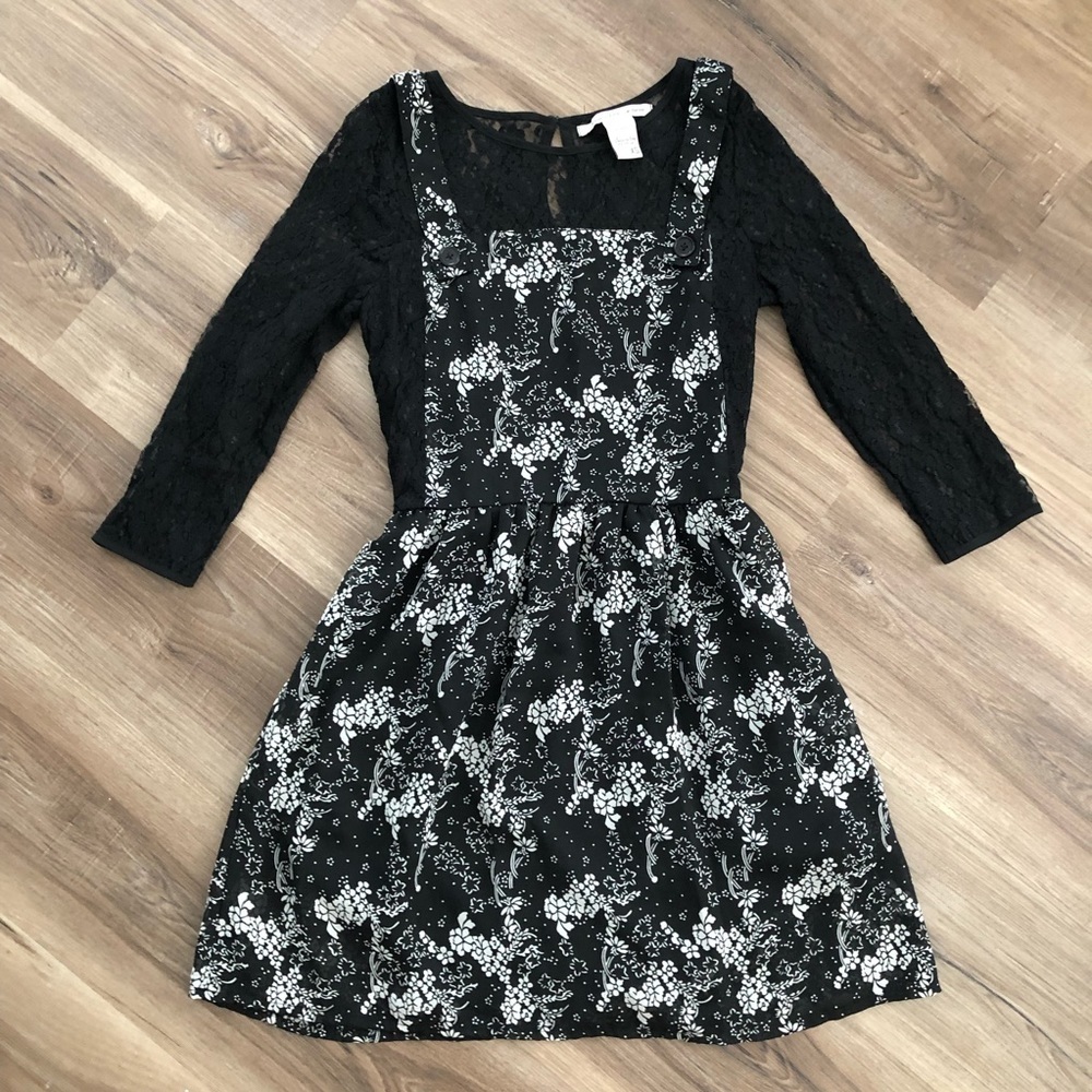 American Rag black and white one piece lace and floral Overall dress sz XS